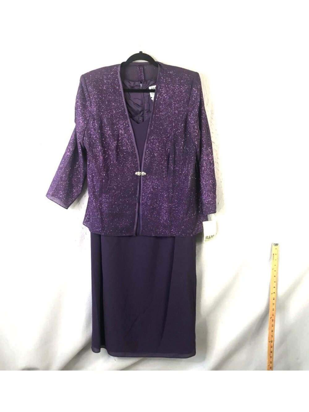 R&M Richards Dress Womens 18W Purple Glitter Jacket 2 Piece Formal Gown Set